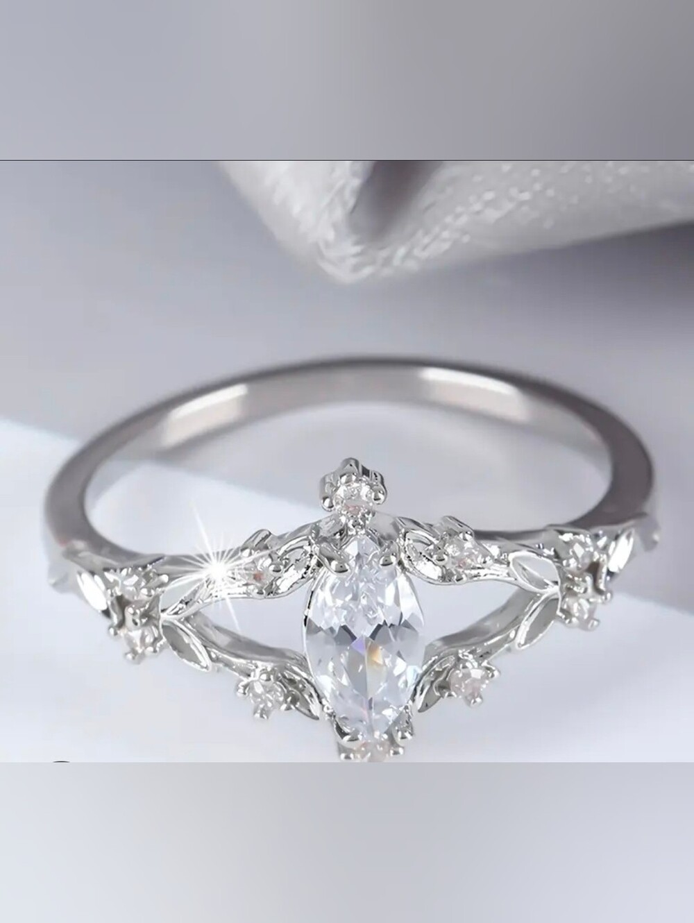$8 Each Or Bundle 5/$20 Marquise-Cut Silver-Toned Halo Ring with Clear Stone - Picture 3 of 6